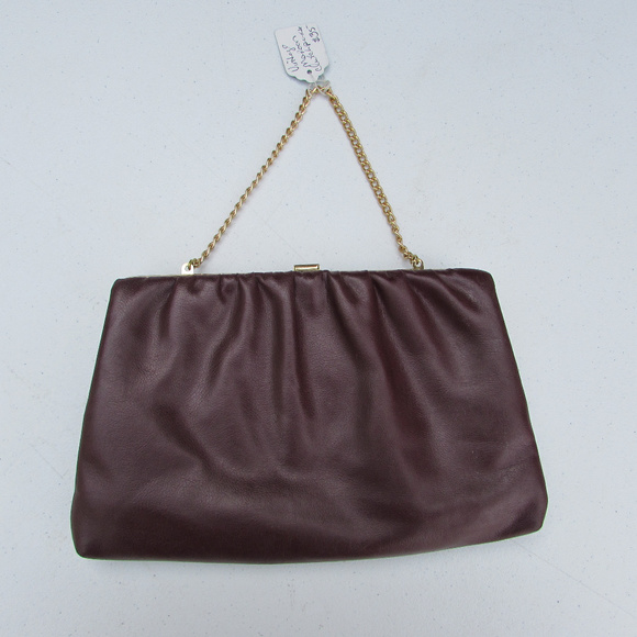 Vintage Maroon Clutch Purse W/Chain - Picture 3 of 7